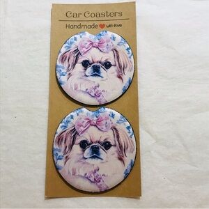 Adorable Pekingese Dog Neoprene Car Coasters Set Handmade